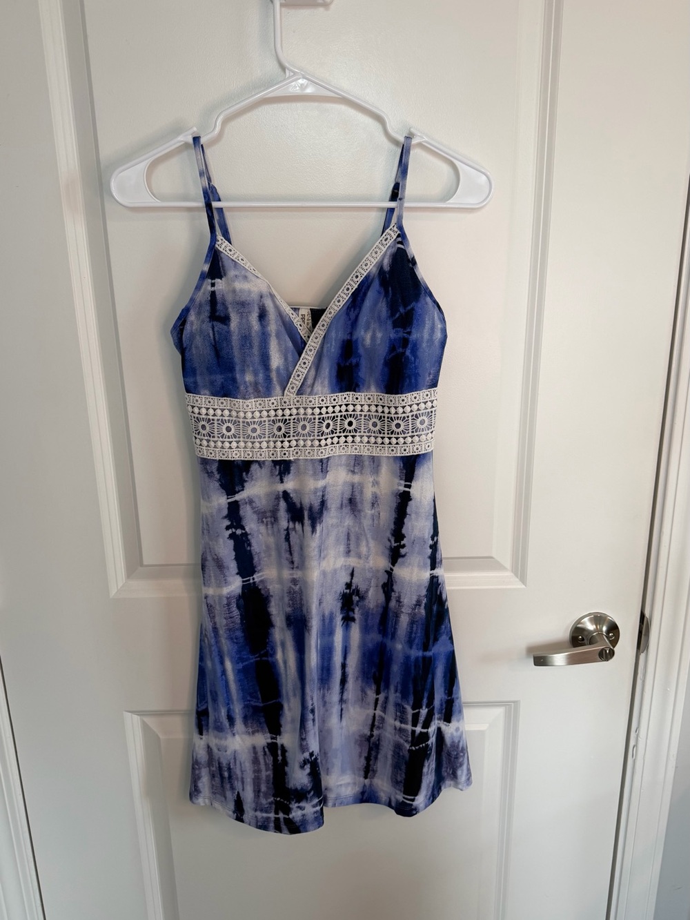 Mudd Y2K Crochet Mini Sun Dress Fit & Flare Blue Tie Dye Women's Small